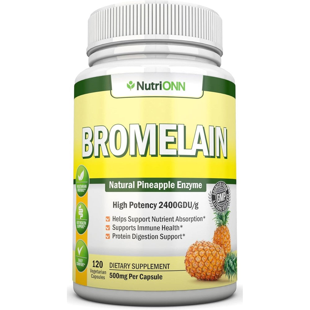 NutriONN Bromelain 500mg 120 Veg Capsules front view