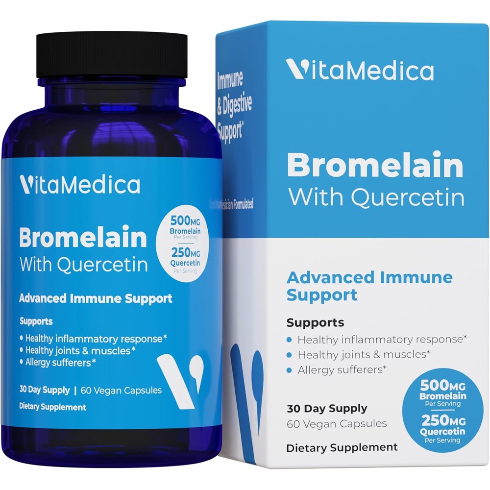 VitaMedica Bromelain and Quercetin joint and muscle recovery bottle front view