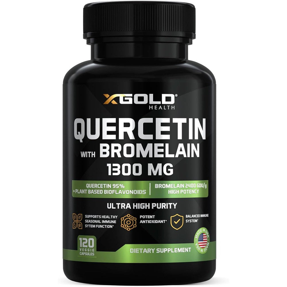 X Gold Health Quercetin Plus Bromelain 1300mg front view bottle