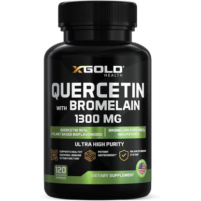 X Gold Health Quercetin Plus Bromelain 1300mg front view bottle