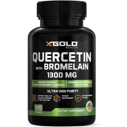 X Gold Health Quercetin Plus Bromelain 1300mg front view bottle