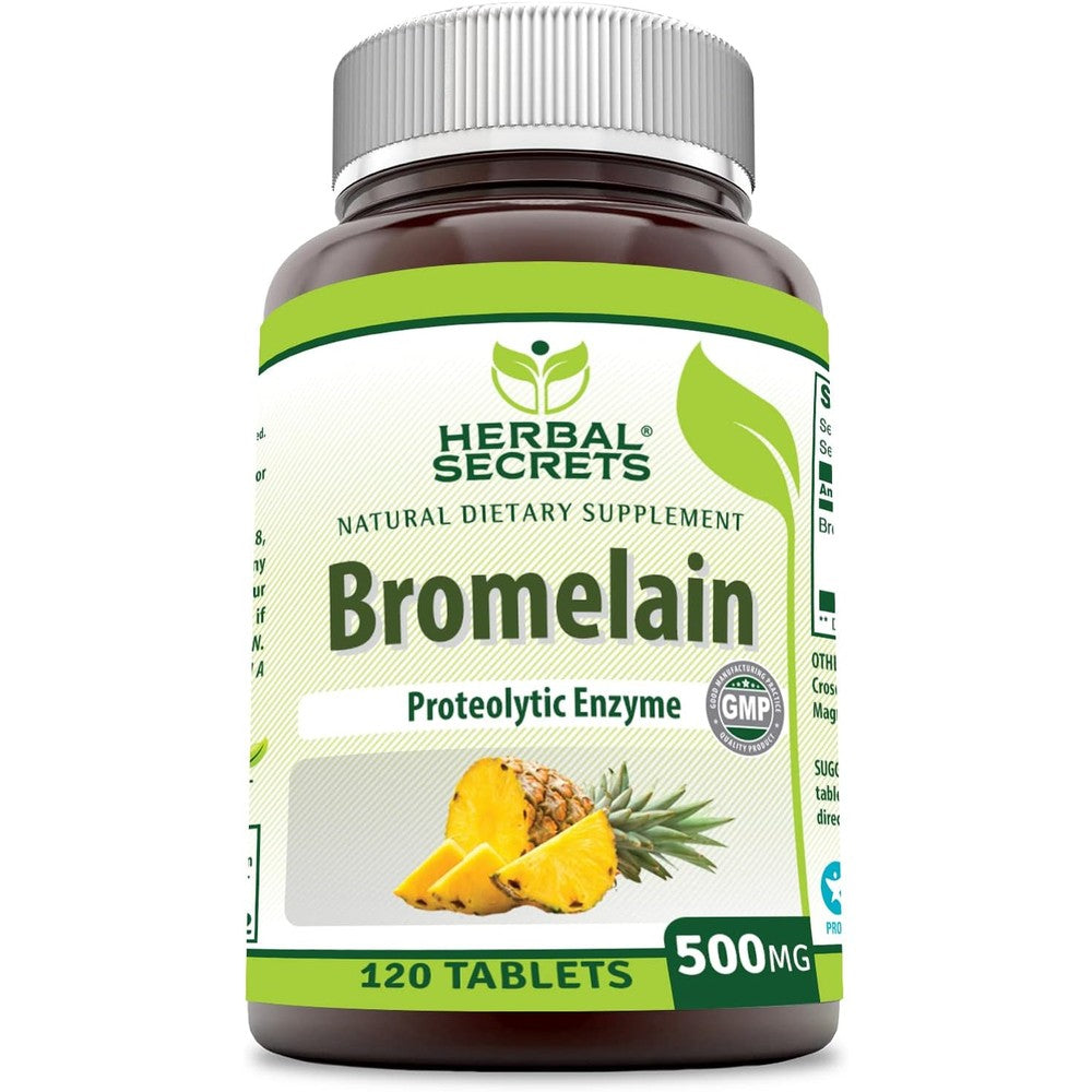 Herbal Secrets Bromelain 500 Milligrams Supplement front view bottle