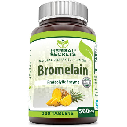 Herbal Secrets Bromelain 500 Milligrams Supplement front view bottle