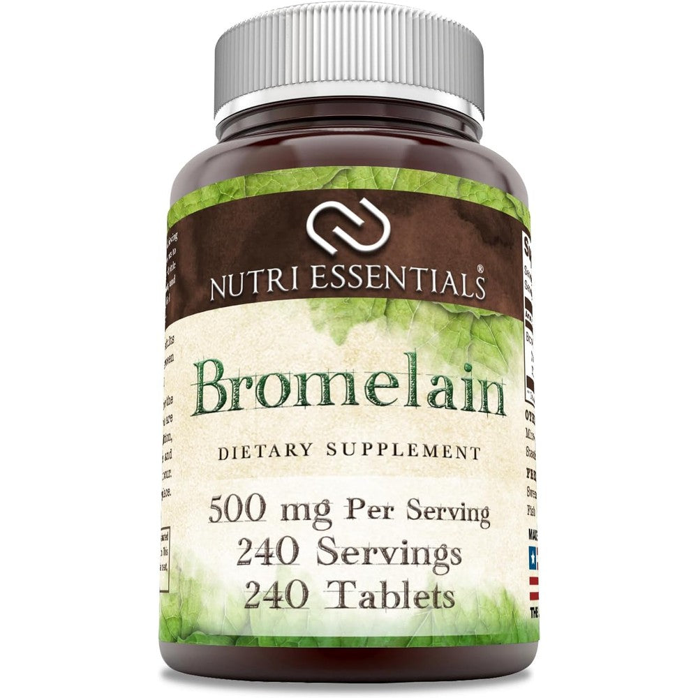 Nutri Essentials Bromelain 500 Milligrams 240 Tablets front view bottle