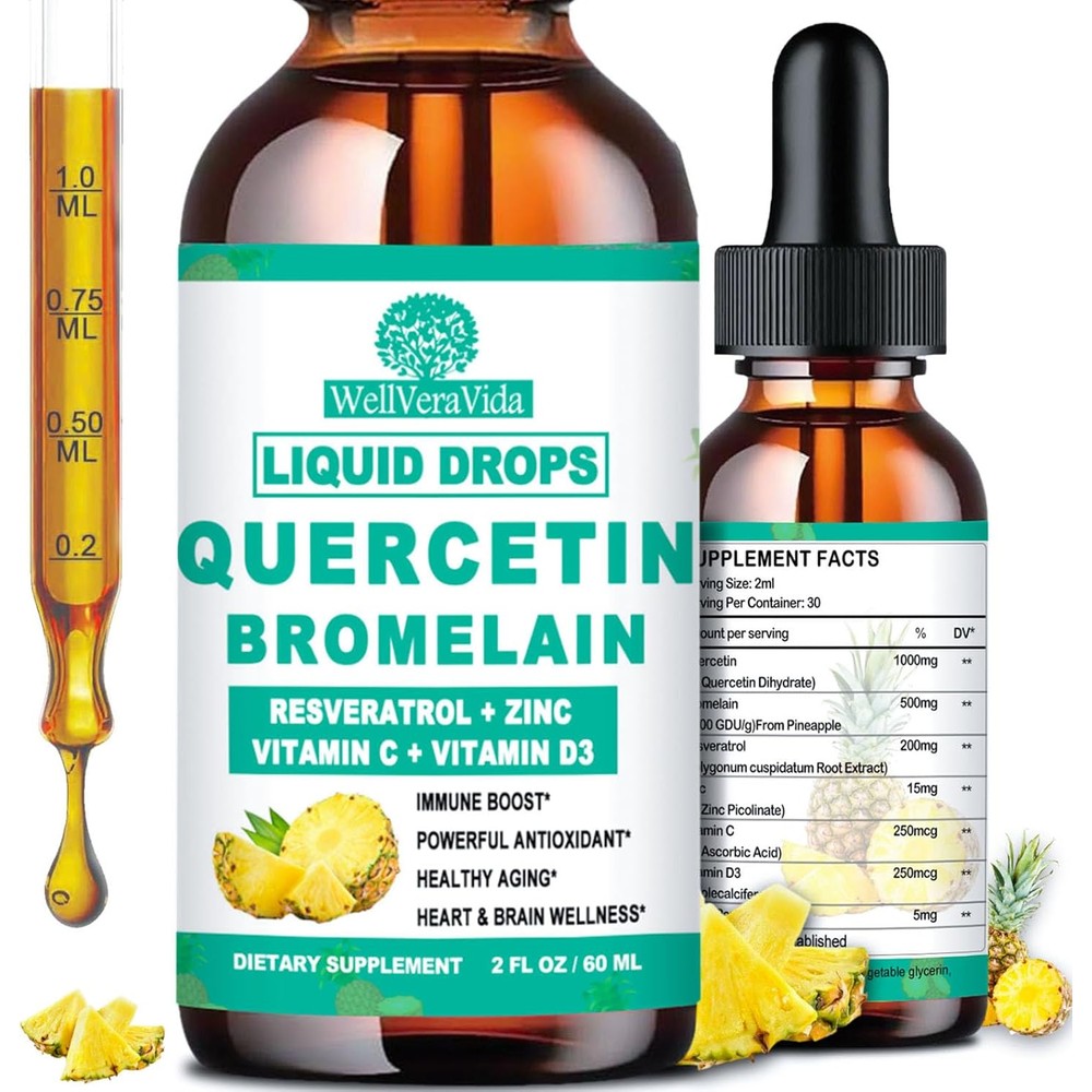 WellVeraVida Quercetin with Bromelain Liquid Drops bottle front view
