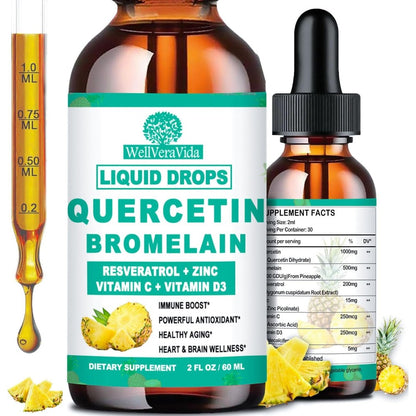 WellVeraVida Quercetin with Bromelain Liquid Drops bottle front view