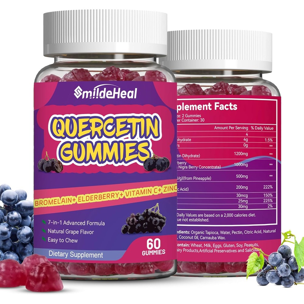 SmildeHeal Quercetin 1200mg Gummies front bottle view