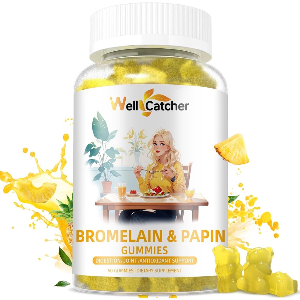 Wellcatcher Bromelain Papain Enzyme Gummies front view bottle