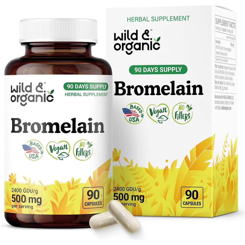 Wild and Organic Bromelain 500mg capsules bottle front view