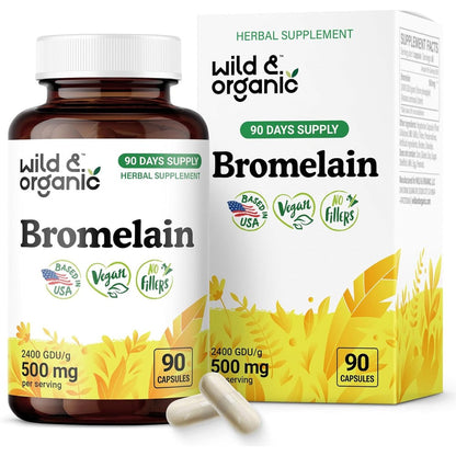 Wild and Organic Bromelain 500mg capsules bottle front view