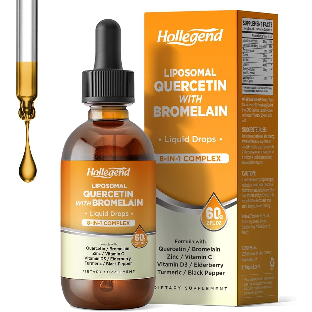 Hollegend Liposomal Quercetin with Bromelain liquid drops front view