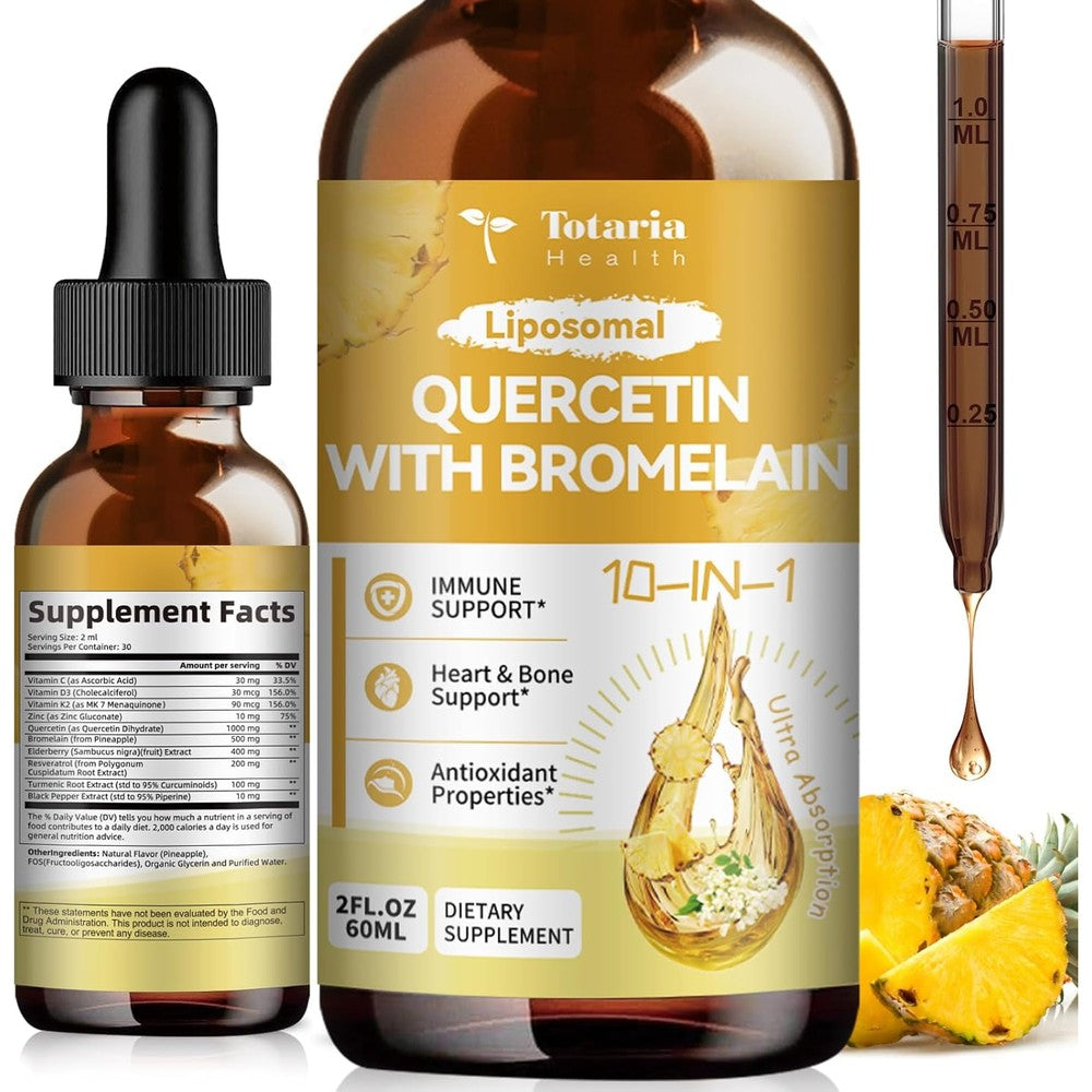 Totaria Liposomal Quercetin with Bromelain liquid drops front view