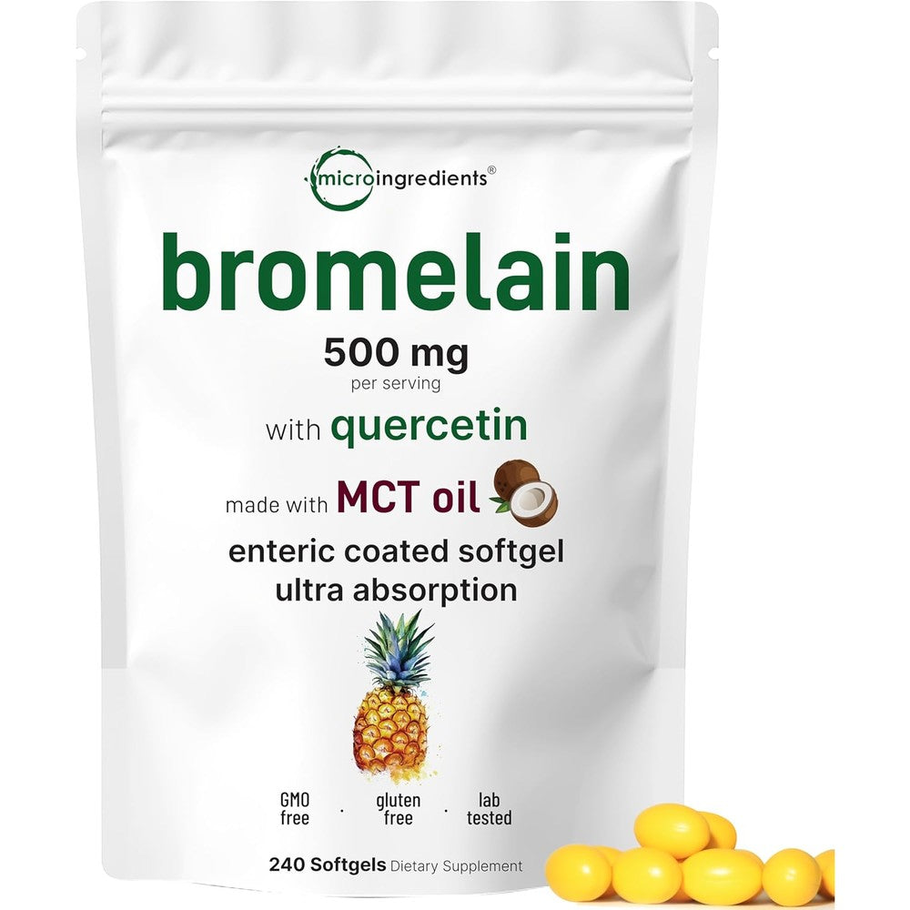 Micro Ingredients Bromelain with Quercetin 240 softgels bottle front view