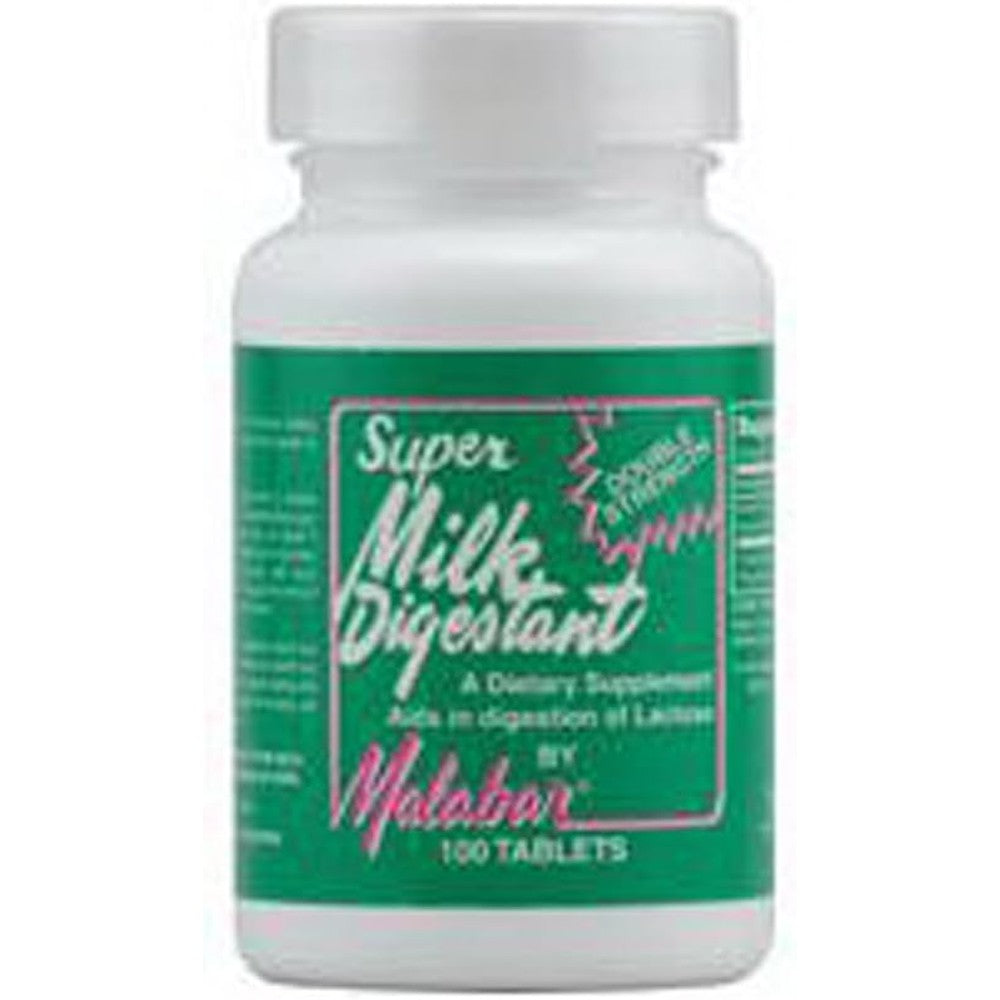 Malabar Super Milk Digestant 100 tablets front bottle view showing dairy enzymes support