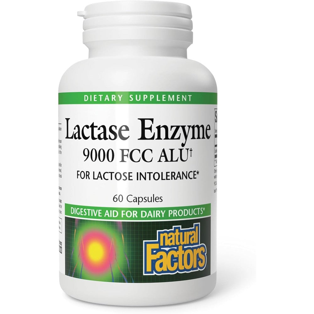 Natural Factors Lactase Enzyme 60 capsules front view bottle for dairy digestive support