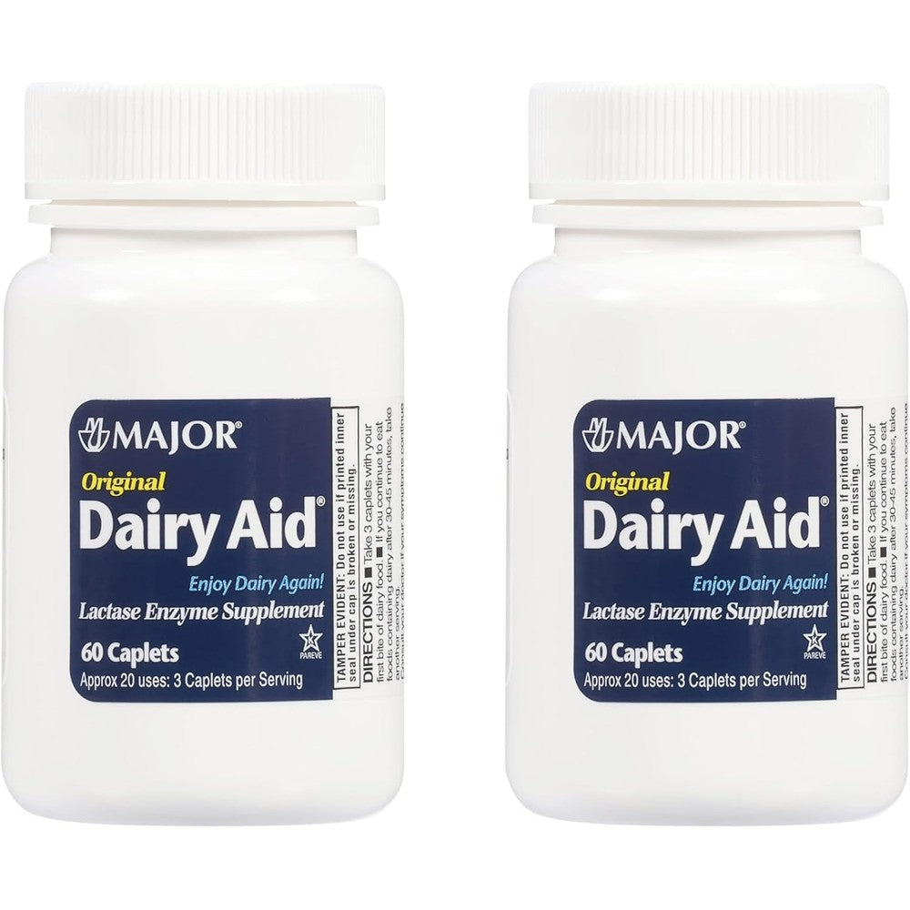 MAJOR Original Dairy Aid Lactase Enzyme Supplement front view for lactose intolerance relief.