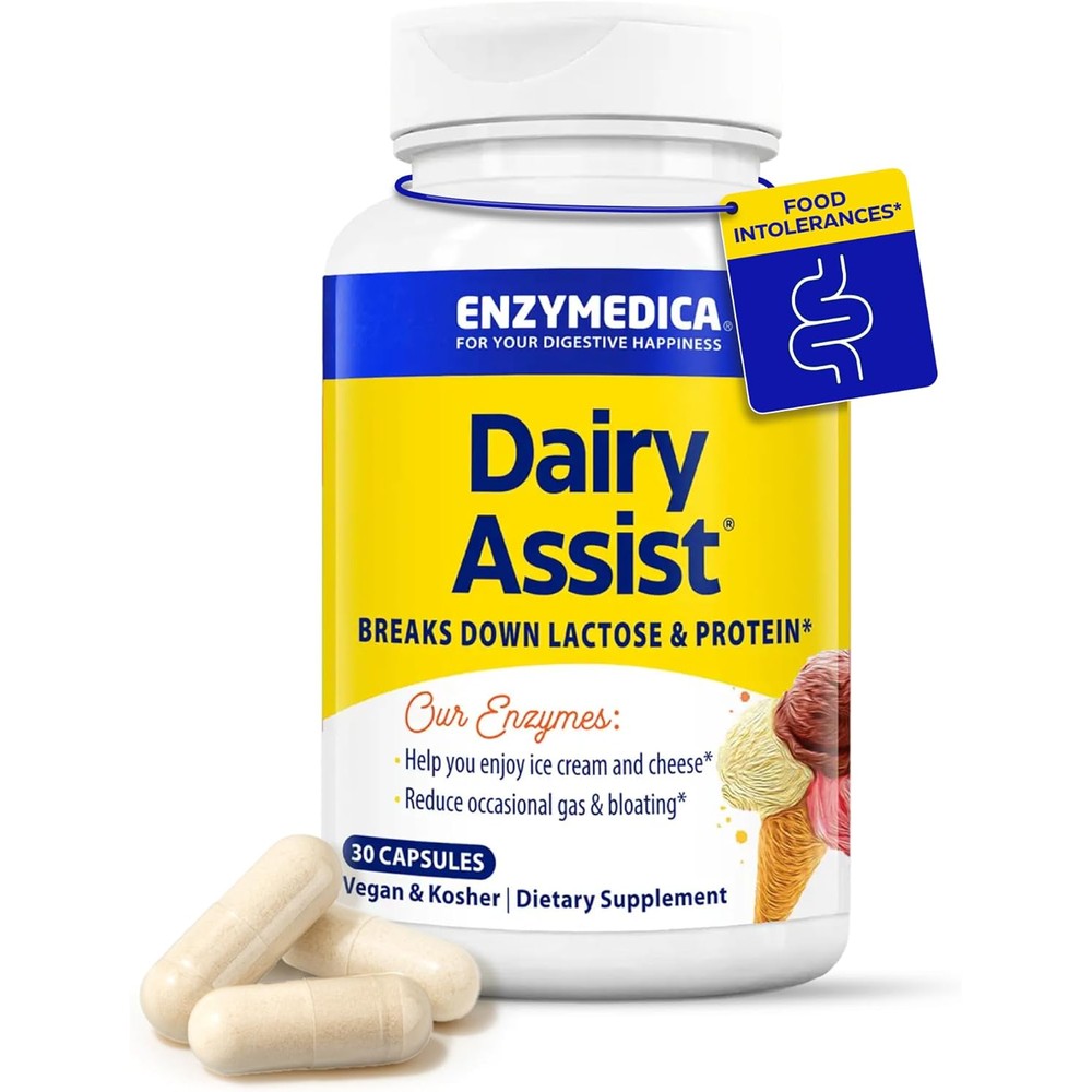 Enzymedica DairyAssist Digestive Enzymes 30 Capsules bottle front view