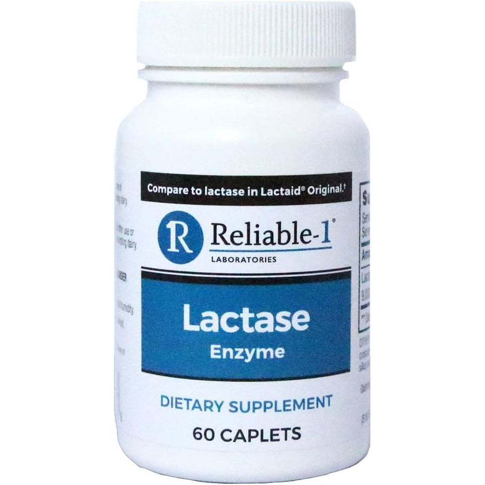 Reliable-1 Laboratories Lactase Enzyme Supplement 60 caplets bottle front view