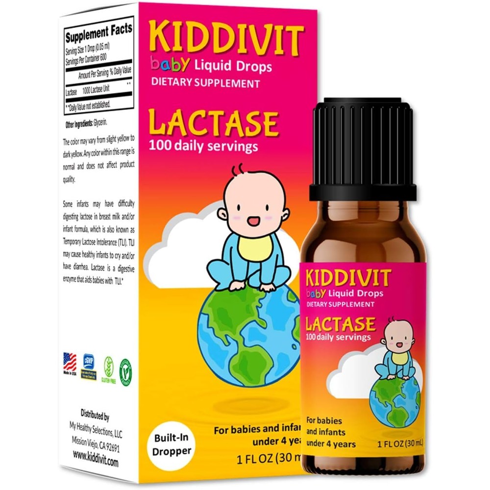 Kiddivit baby lactase drops front view bottle for infant digestive comfort