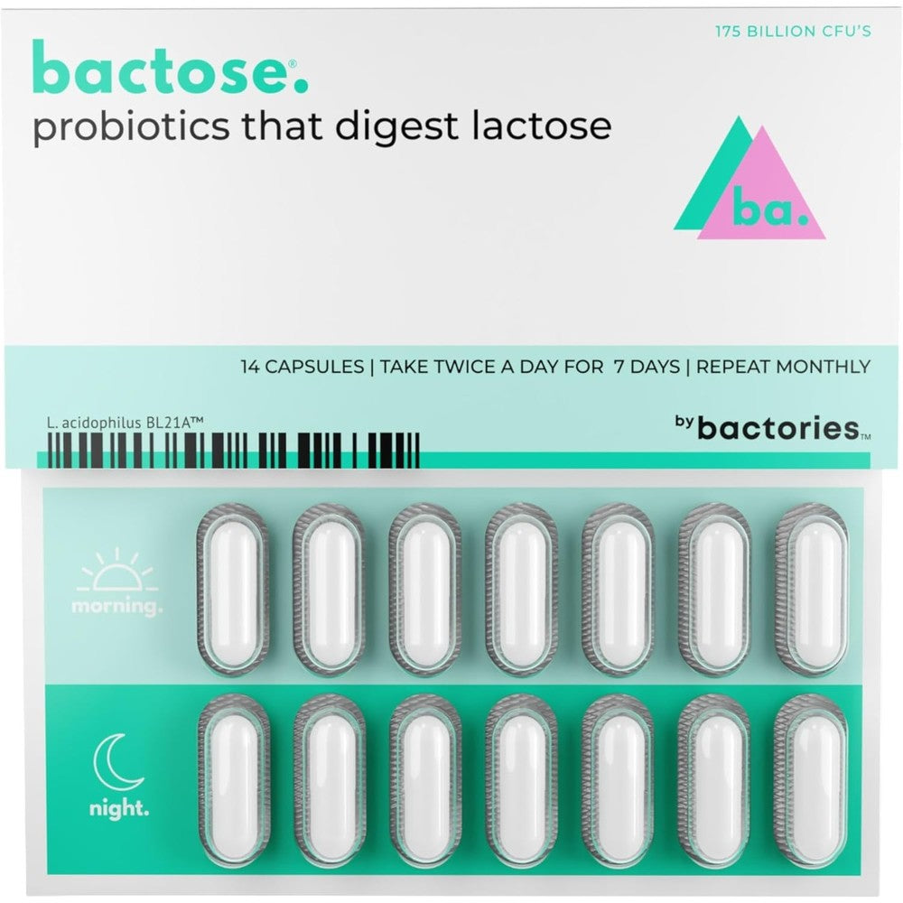 BACTOSE 7 Day Lactose Support Probiotics 14 Capsules front view packaging