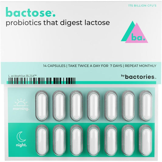 BACTOSE 7 Day Lactose Support Probiotics 14 Capsules front view packaging