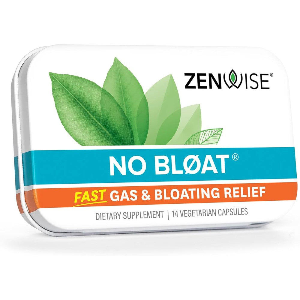 Zenwise Health No Bloat Probiotics front view of travel size container for fast gas relief