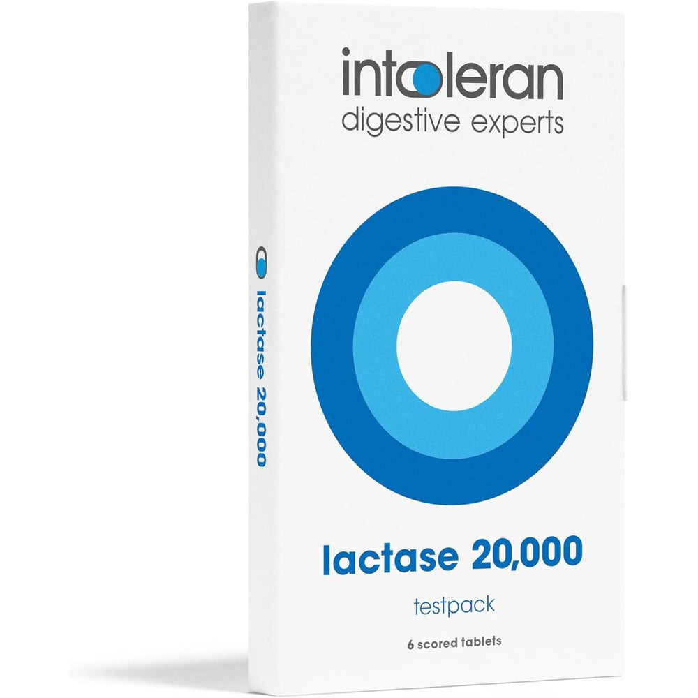 Intoleran Lactase 20000 FCC Testpack front view premium lactose intolerance supplement packaging