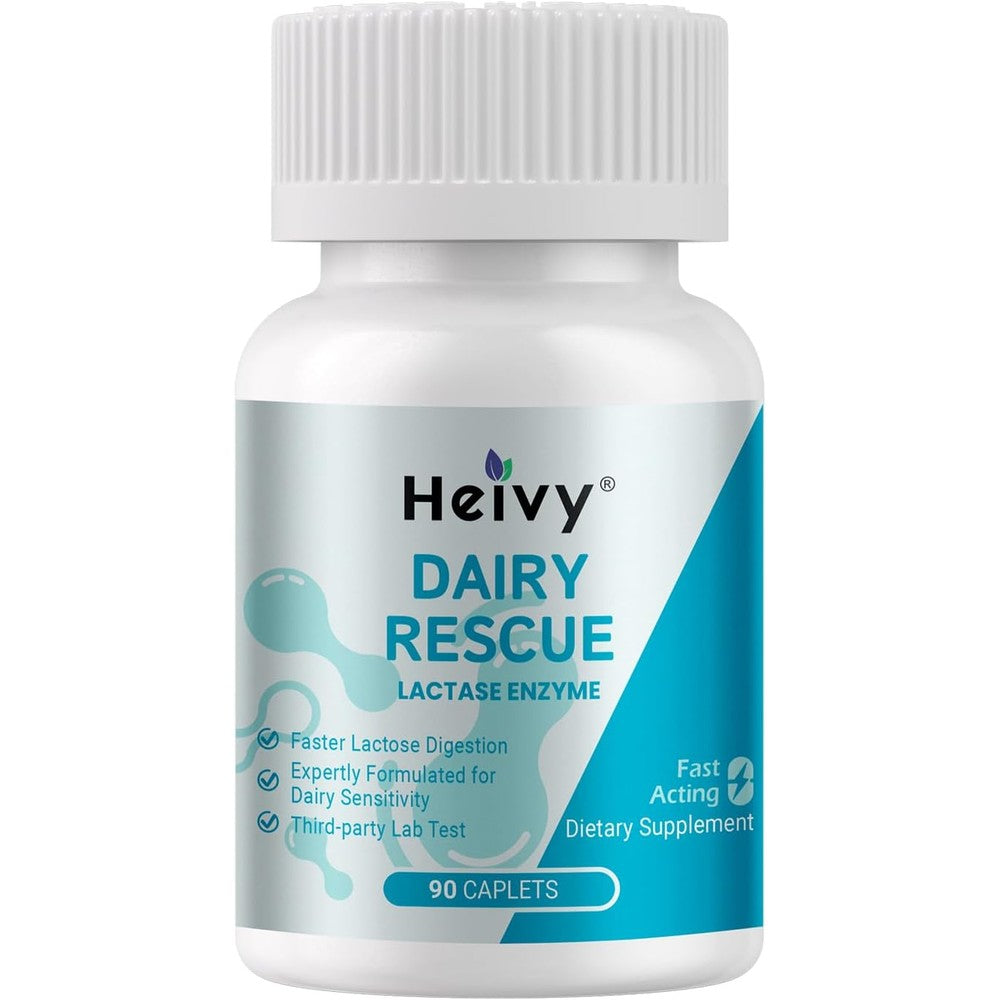 Heivy Pure Lactase Enzyme 9000 FCC bottle front view for lactose intolerance relief