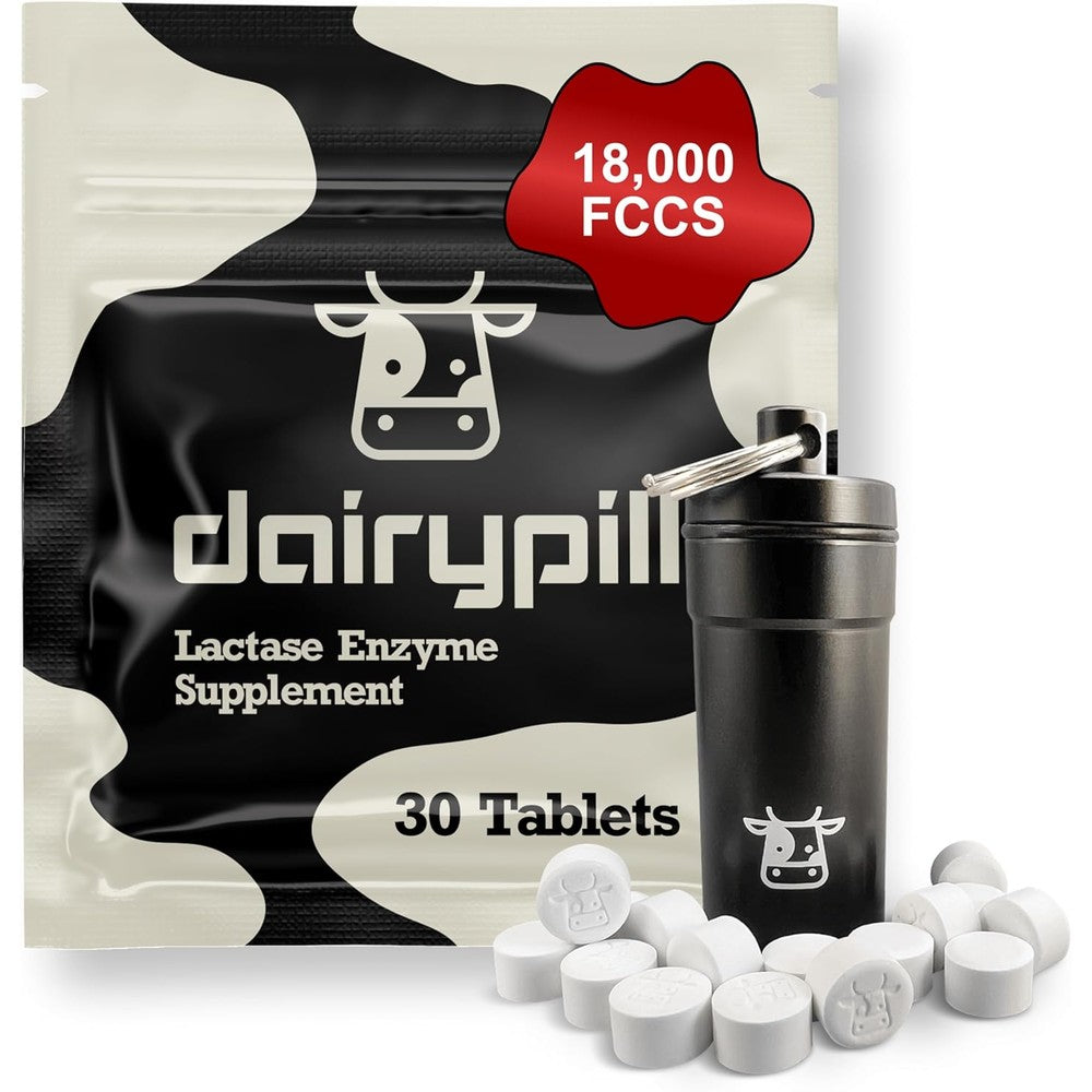 DairyPill Lactase Enzyme Supplement 18000 FCC 30 Count Tablets Front View