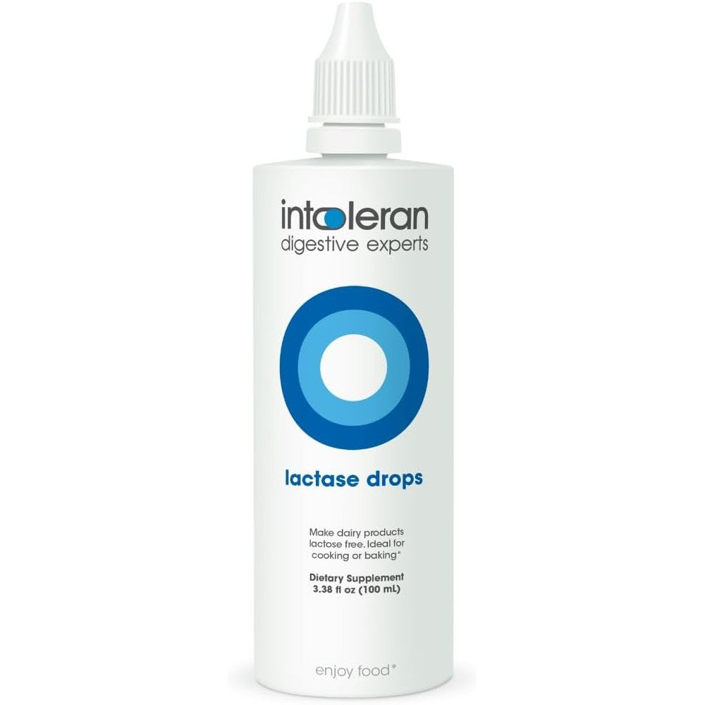 Intoleran Lactase Digestive Enzyme Drops 100ml front view bottle for lactose intolerance