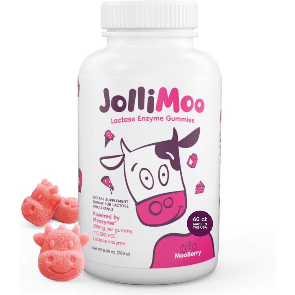 JolliMoo Lactase Enzyme Gummies front view bottle for dairy digestion supplement