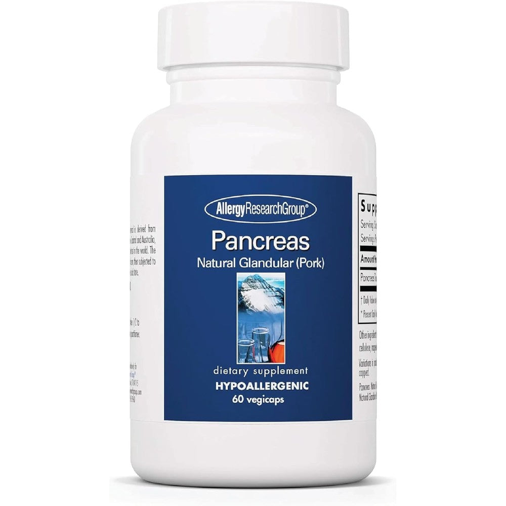 Allergy Research Group Pancreas Natural Glandular front view supplement bottle