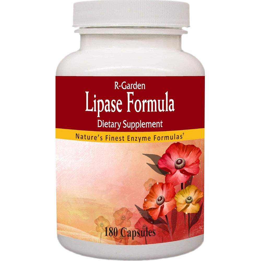 R-Garden Lipase Enzyme Capsules 180 Count front bottle view for fat digestion