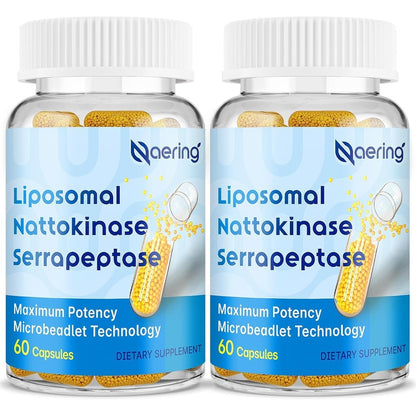 Naering Liposomal Nattokinase and Serrapeptase supplement bottle front view showcasing cardiovascular health benefits.