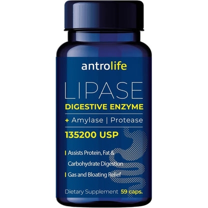 Antrolife digestive enzyme front view bottle for bloating relief