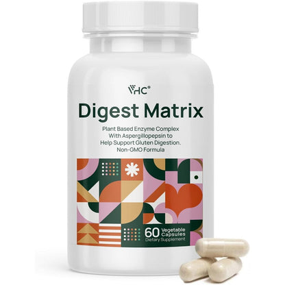 VHC Digestive Enzymes 18 in 1 complex bottle front view showing 60 vegetable capsules for bloating relief.