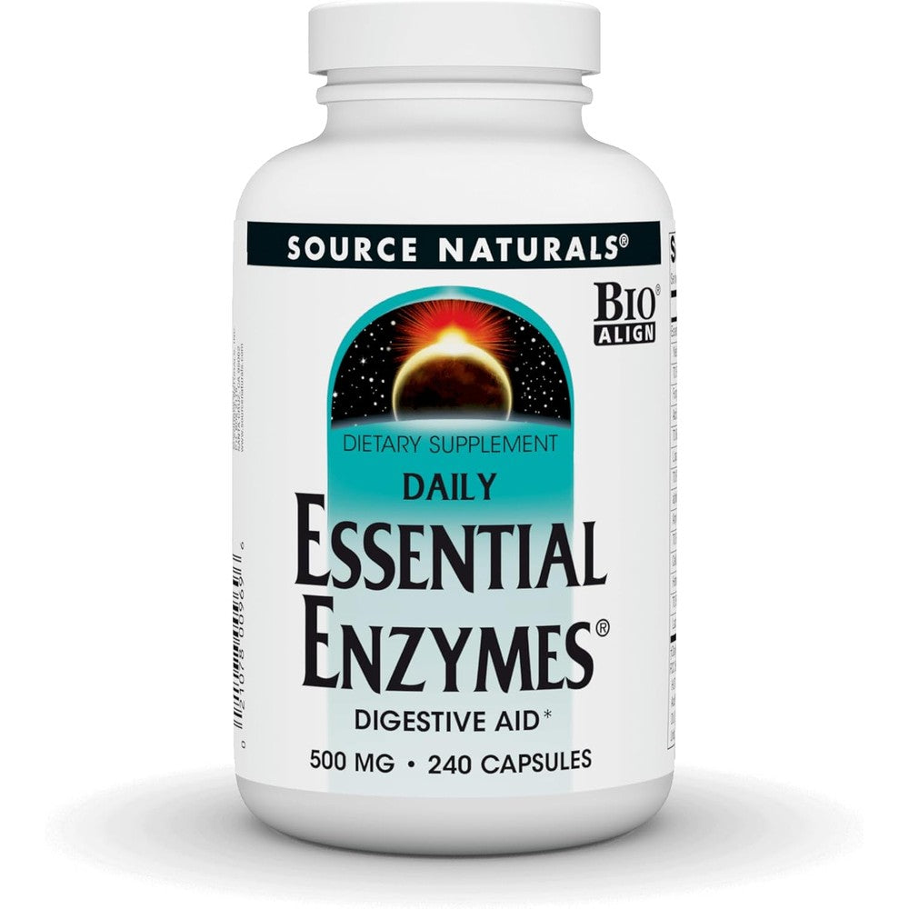 Source Naturals Daily Essential Enzymes 240 Capsules front view for premium digestive support.