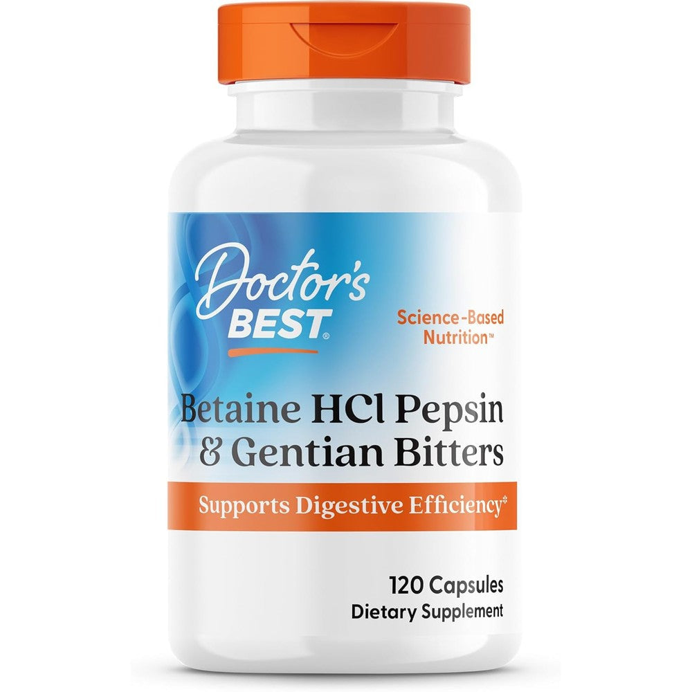Doctor's Best Betaine HCl Pepsin And Gentian Bitters front view bottle supplement