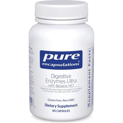 Pure Encapsulations Digestive Enzymes Ultra bottle front view displaying the ninety vegetarian capsules label.