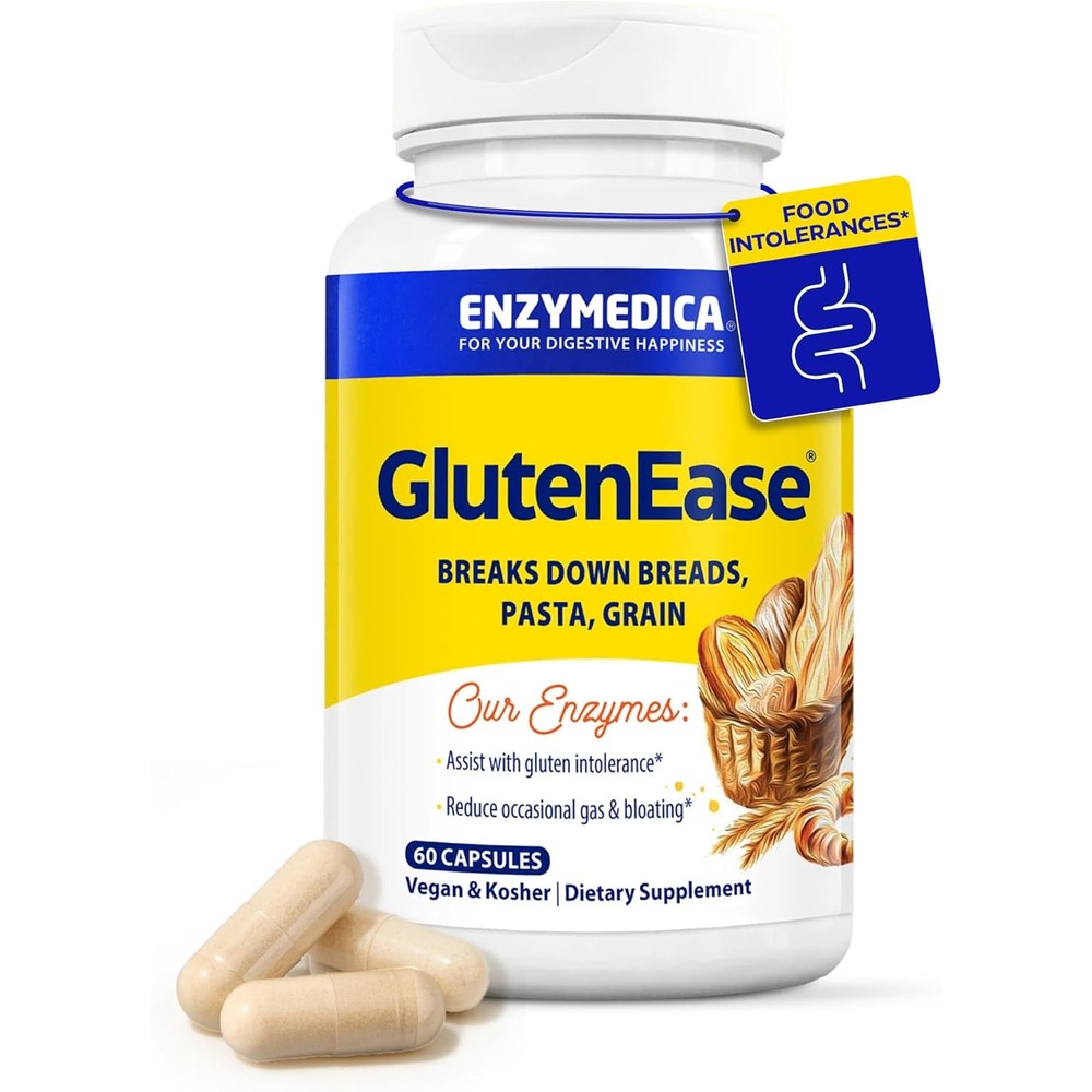 Enzymedica GlutenEase digestive enzyme supplement front bottle view