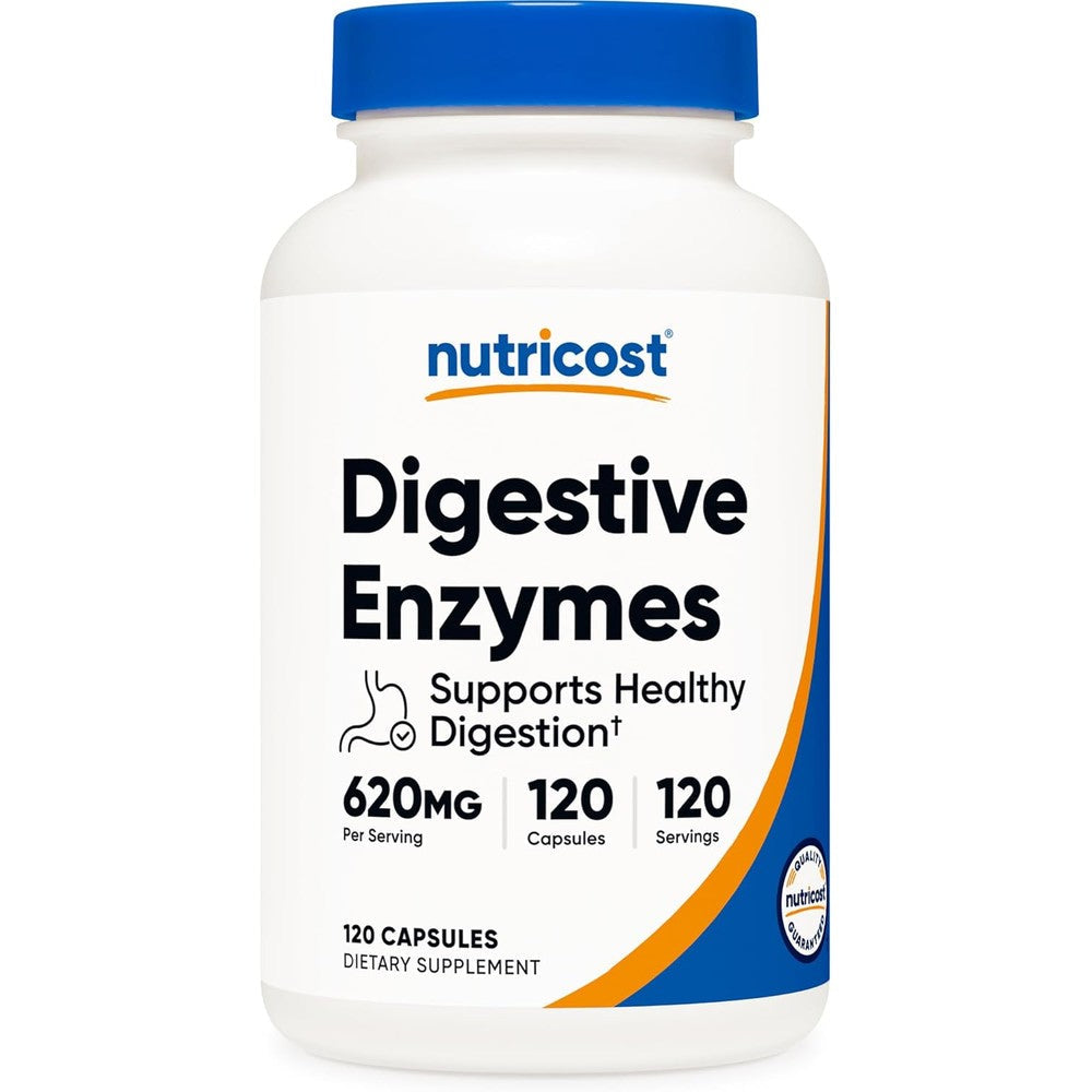 Nutricost Digestive Enzymes 620 mg bottle front view showing clean packaging layout.