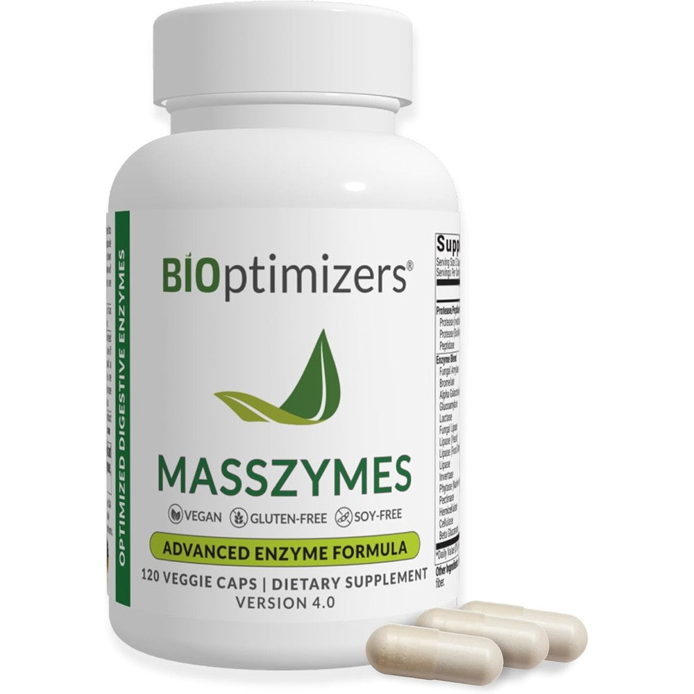 Bioptimizers MassZymes digestive enzymes 120 capsules front view