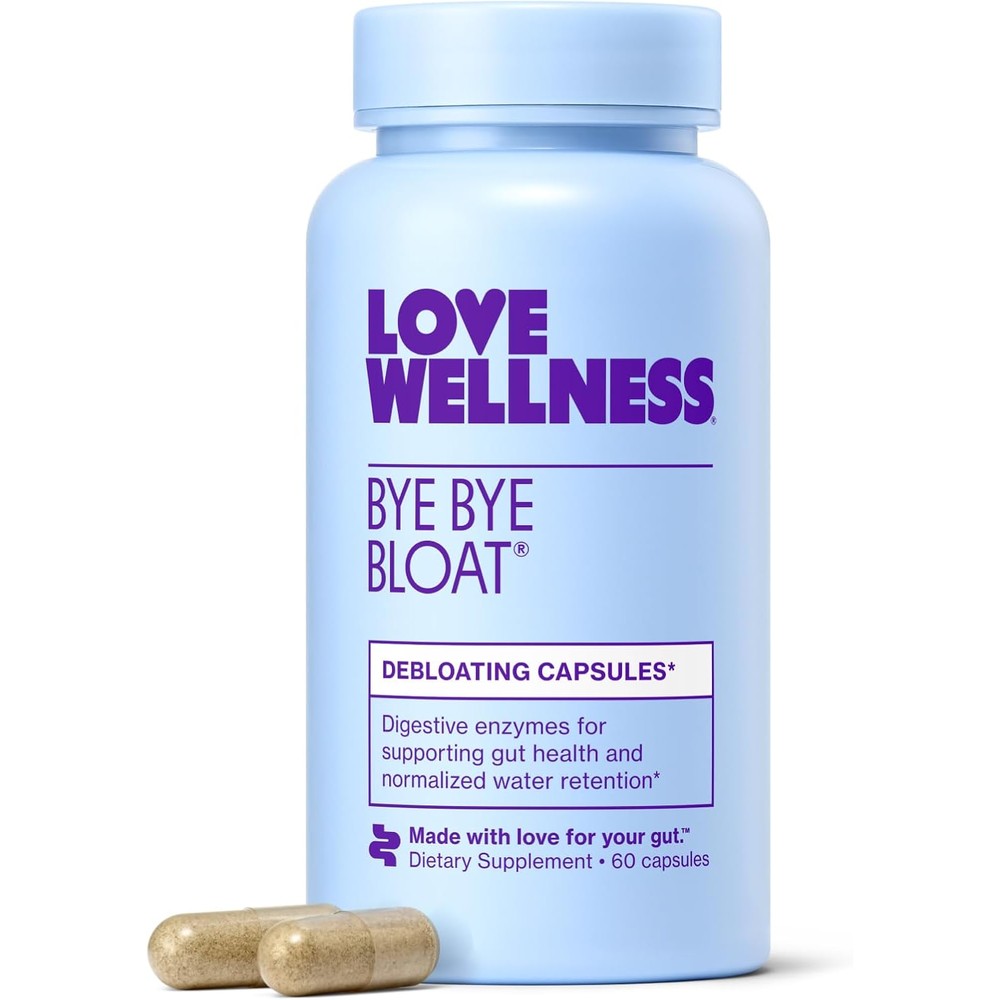 Love Wellness Bye Bye Bloat 60 capsules front view showing premium dietary supplement packaging