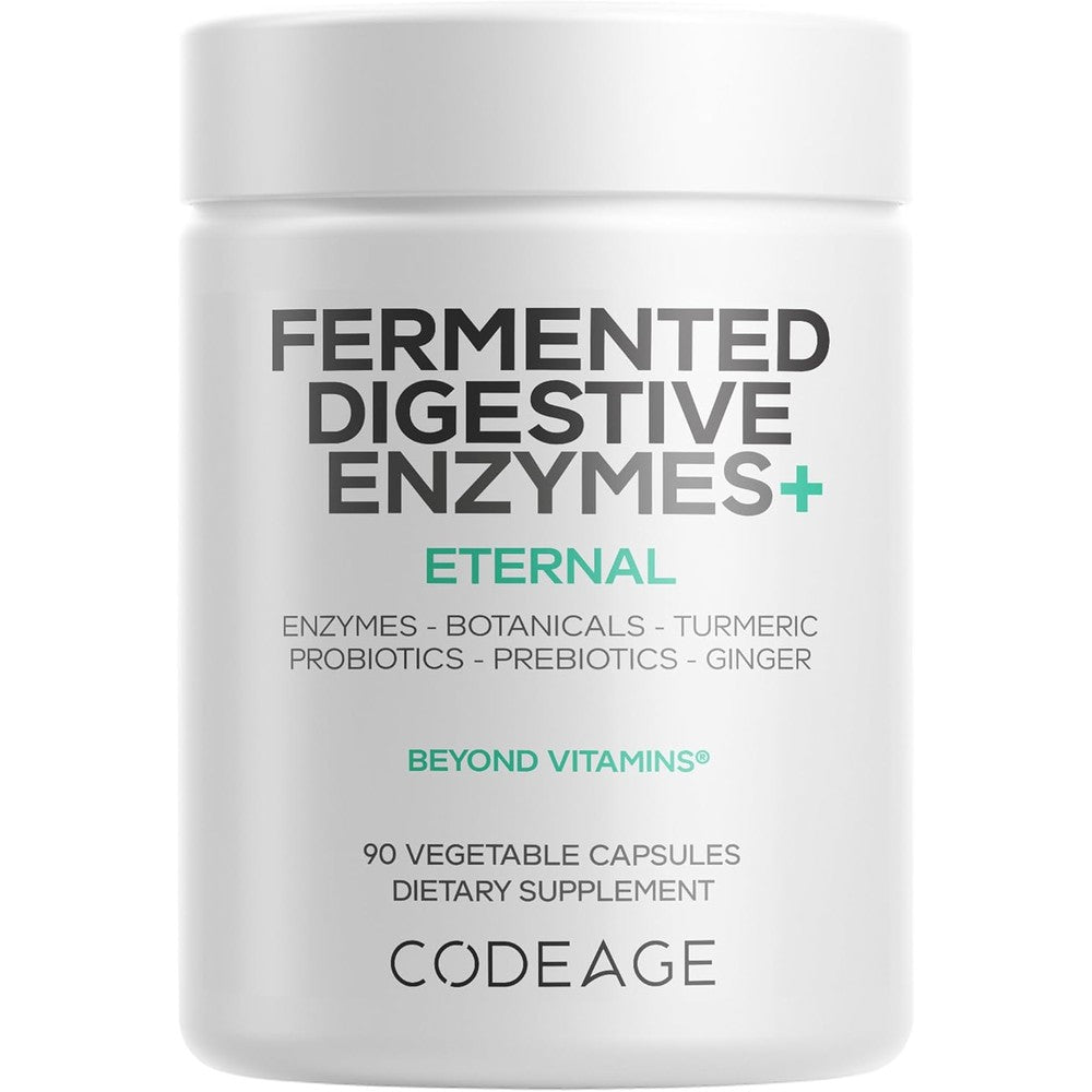 Codeage Fermented Digestive Enzymes 90 vegetable capsules front view packaging for gut health support