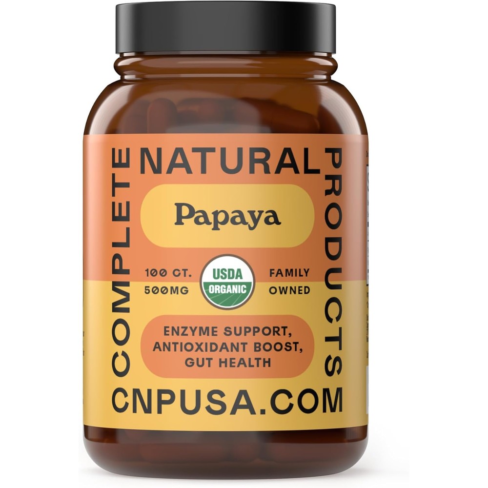 Complete Natural Products Papaya Enzyme Capsules 500mg 100 Count front bottle view