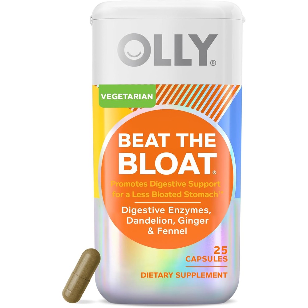 OLLY Beat The Bloat capsules 25 count front bottle view for daily digestive support