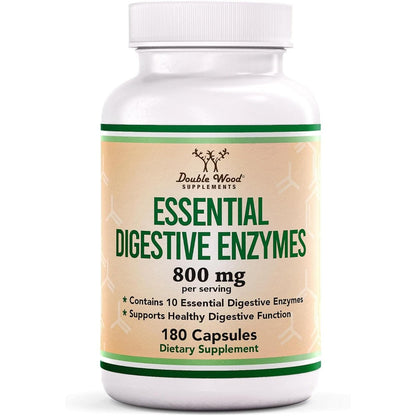 Double Wood Supplements Digestive Enzymes 180 capsules front view bottle showing 800mg label