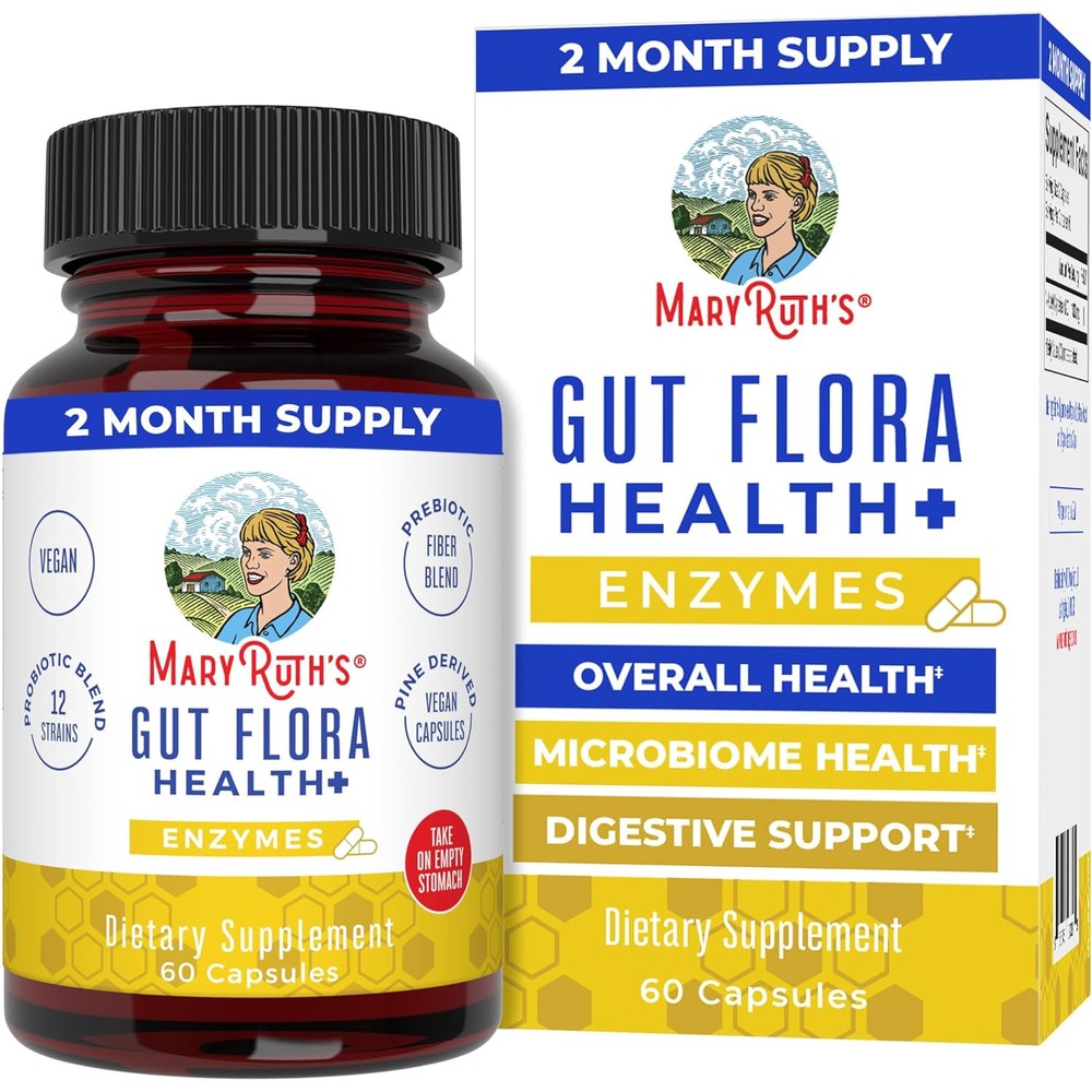 MaryRuth Organics Gut Flora Health Enzymes front view bottle packaging