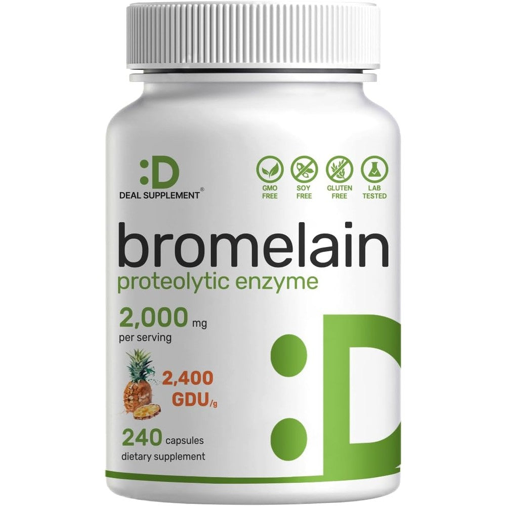 Deal Supplement Bromelain 2000mg 240 capsules front bottle view showing proteolytic enzyme details.