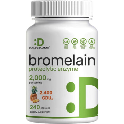 Deal Supplement Bromelain 2000mg 240 capsules front bottle view showing proteolytic enzyme details.